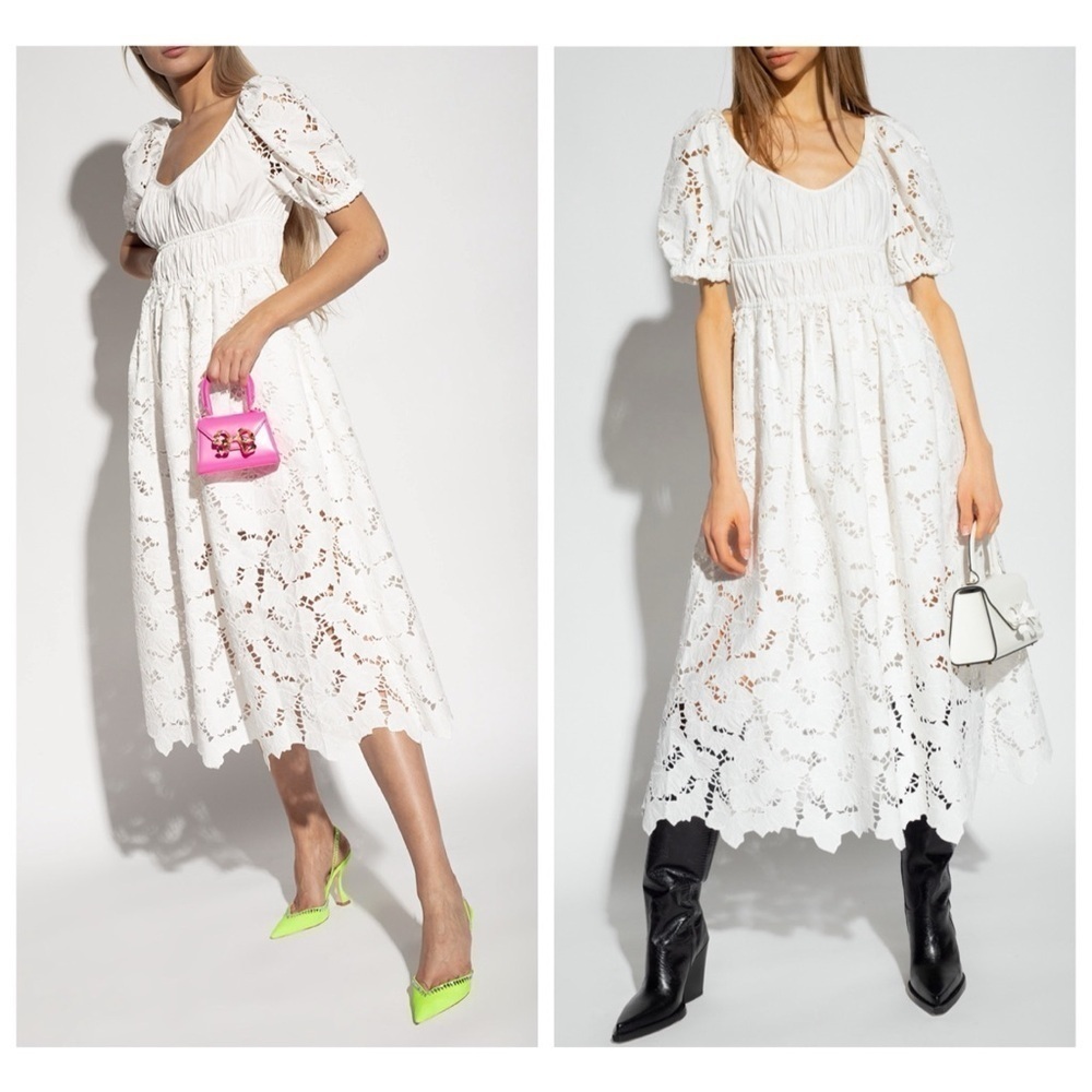 Self-Portrait White Flared Lace Midi Dress size 0 Bride Bridal Wedding Cocktail